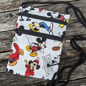 Mickey Mouse crossbody fabric bag pouch 2 outer zippers Size 8"x6" Brand new